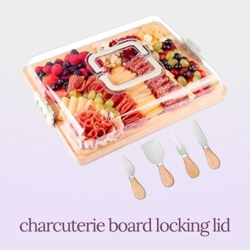 Charcuterie Board with Lid and Handle, Bamboo Cheese Board